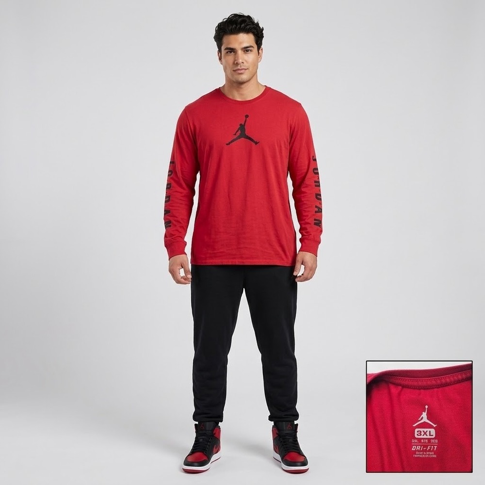 Jordan Long Sleeve Shirt Men 3XL Red Jumpman Graphic Dri-FIT 801557-687